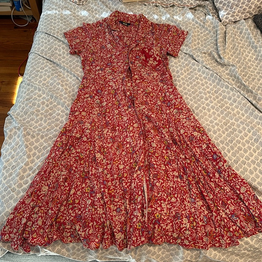 Polo Ralph Lauren red floral shirt dress 10